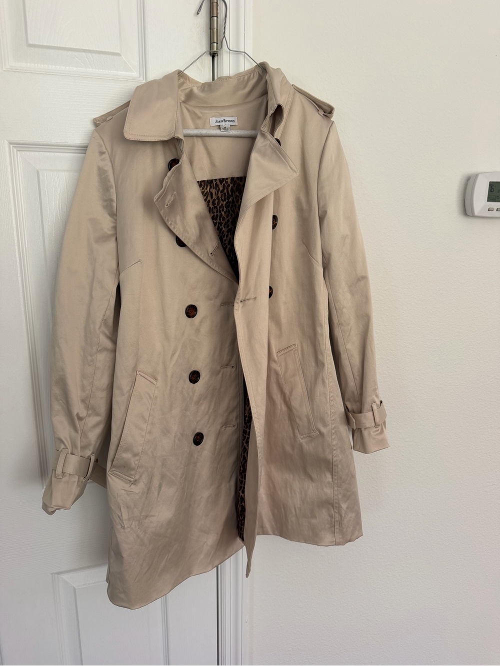 Joan Rivers classic collection double breasted khaki trench coat M